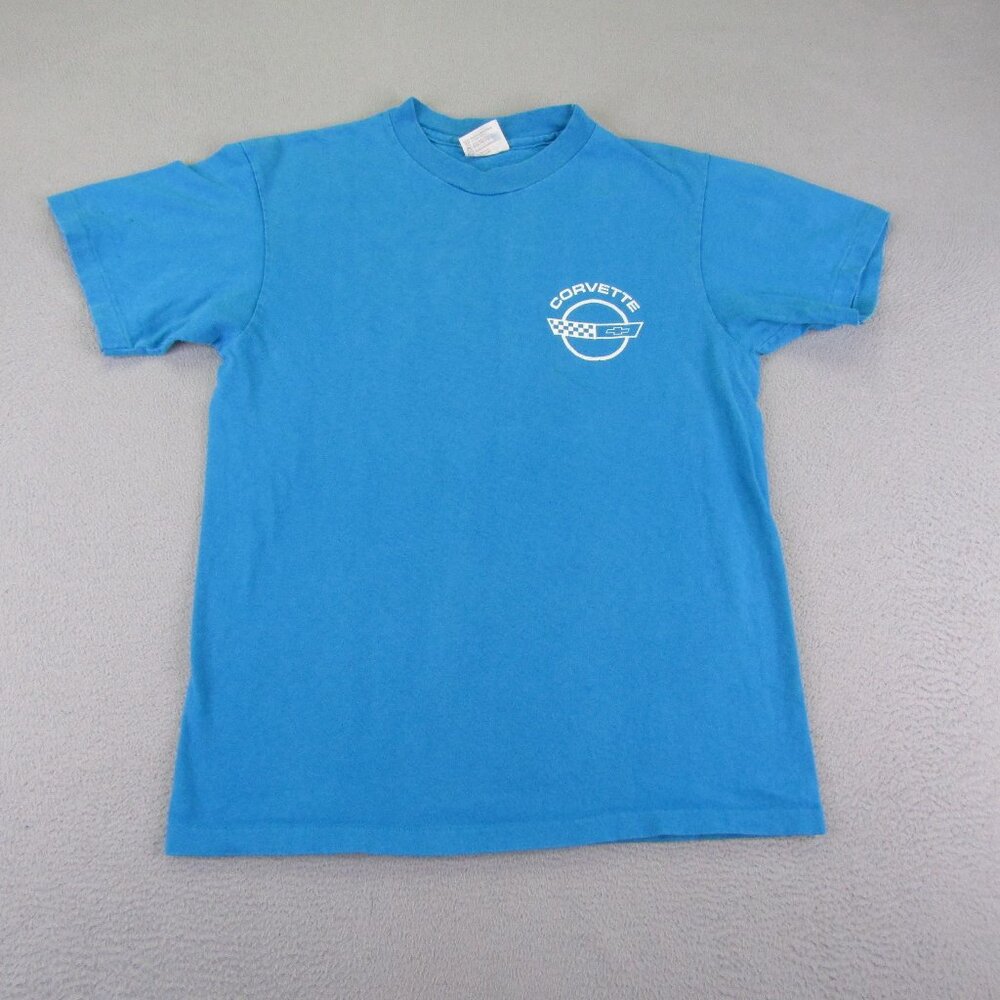Vintage Corvette Shirt Mens Medium Blue Single Stitch Early 90s Hanes Car Tee